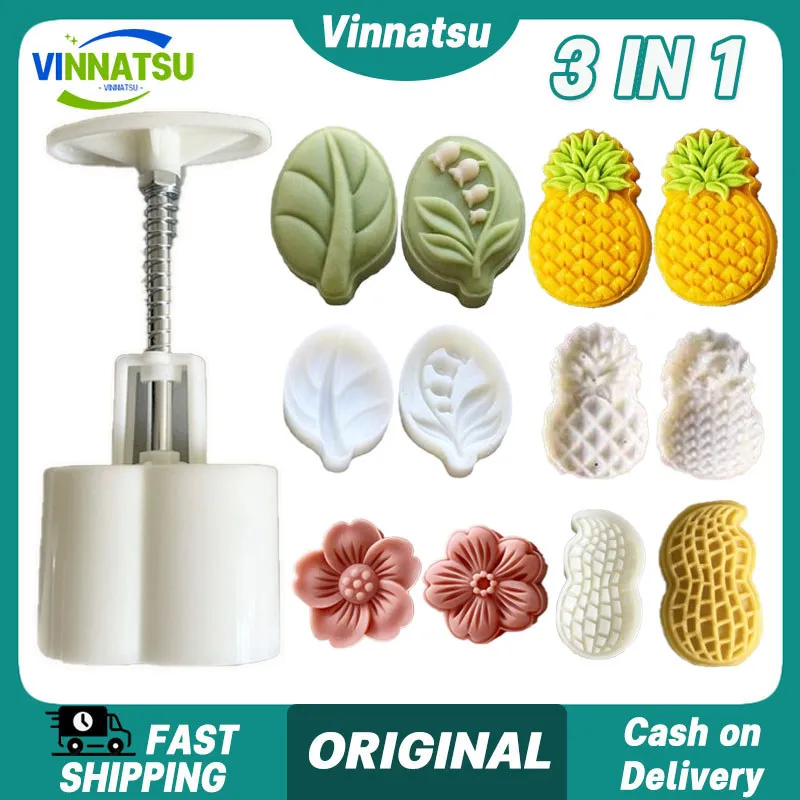 Vinnatsu 3 IN 1 Cetakan Kue Bulan Kue Nanas Cetakan Nastar Nanas Mooncake Mould Pineapple Pastry Taiwan 30/50G Kue Cetakan Kue