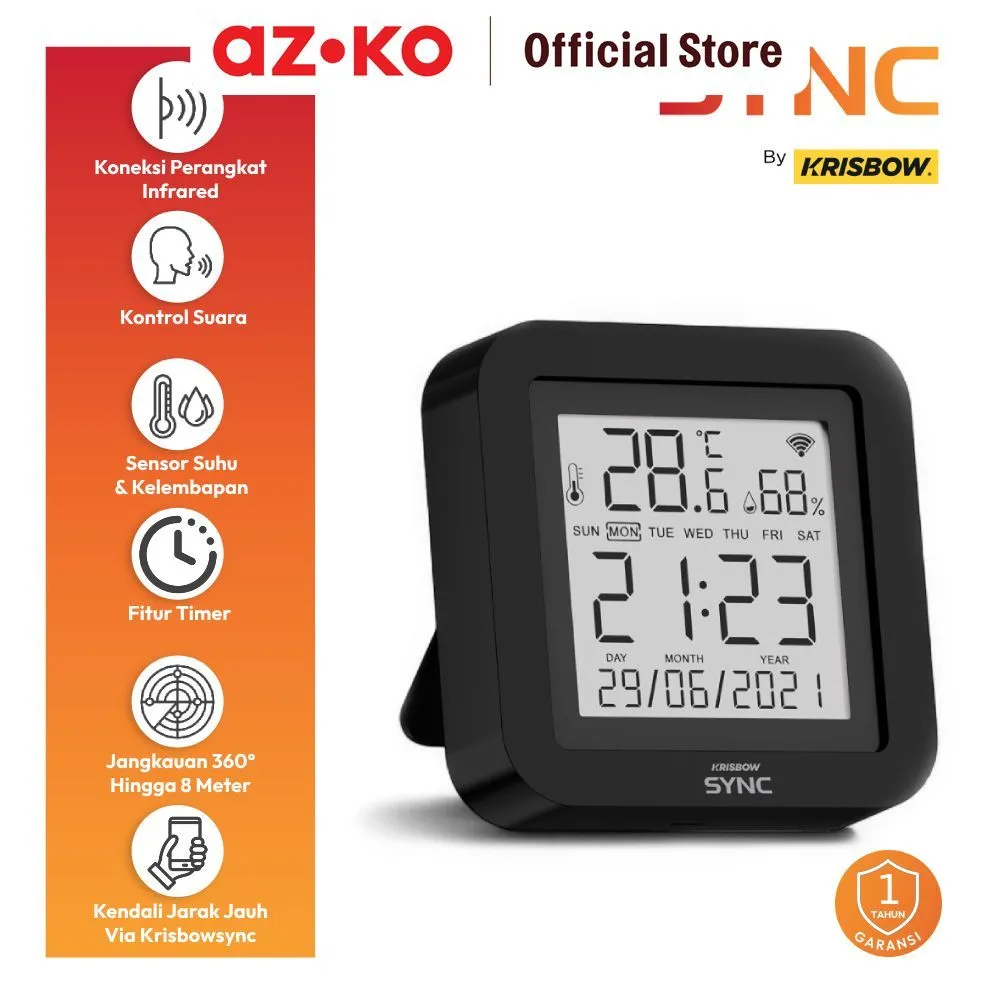AZKO Krisbow Sync Smart Wifi Ir Remote Control Temperature & Humidity Infrared Sensor Suhu Temperatur Kelembaban Kelembapan Home Device Kontrol Tv Ac Speaker Alat Otomatisasi Rumah
