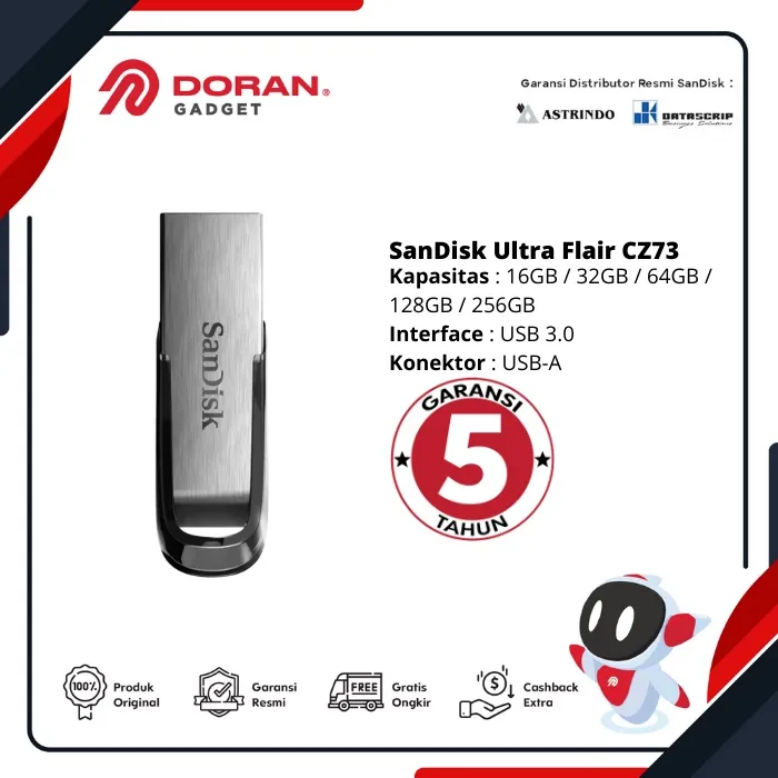 Flashdisk Flash Disk 16GB 32GB 64GB 128GB 256GB | 16 32 64 128 256 GB Sandisk Ultra Flair CZ73 - Garansi 5 Tahun