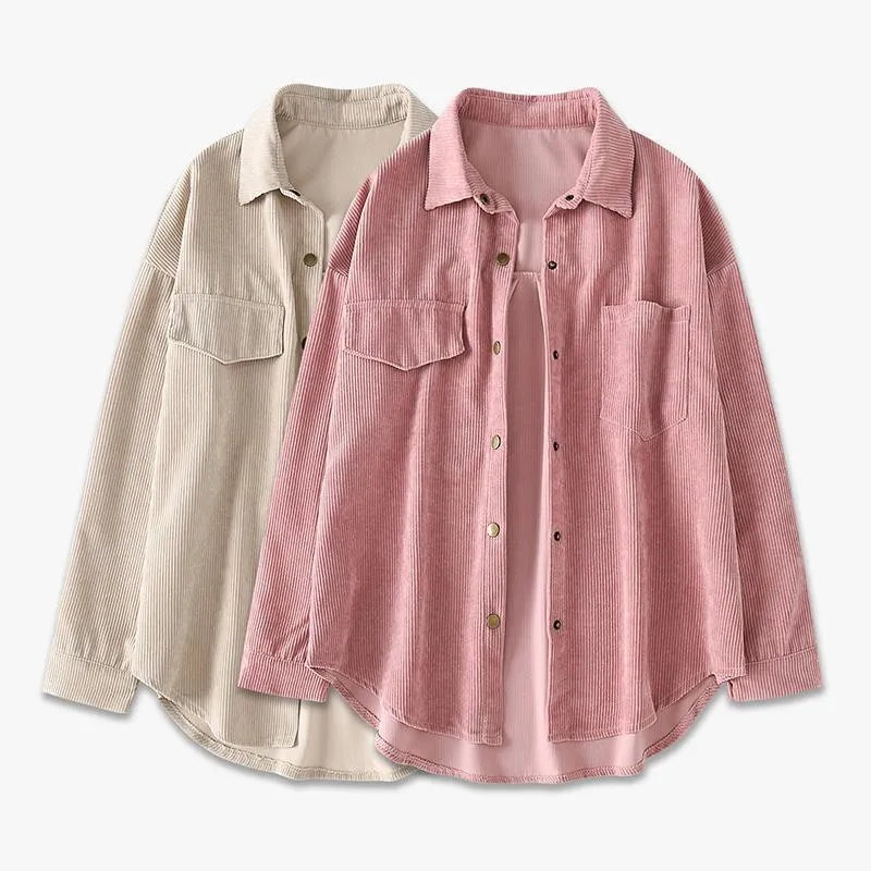 YURUMA Atasan Korea Kemeja Blouse Korduroi Desain Retro Wanita Shirt M-4XL