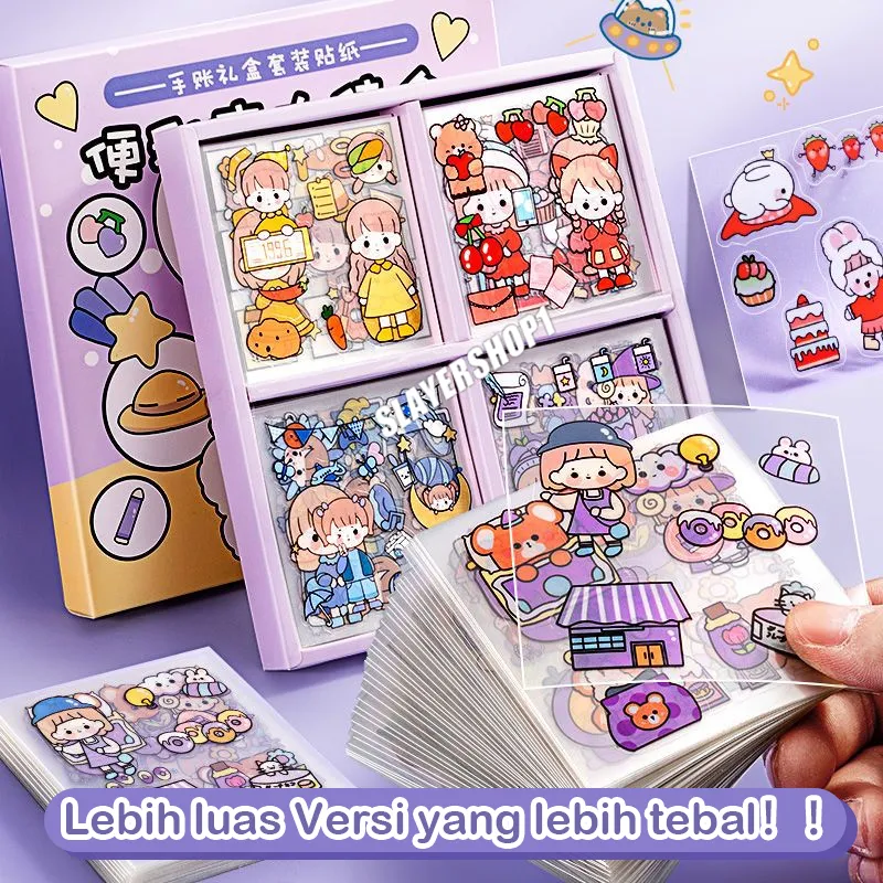 Stiker Motif Kartun Korea Lucu Anti Air  1 box 100lbr /Dekorasi Handbook Scrapbook DIY/Stiker kartun tahan air PET