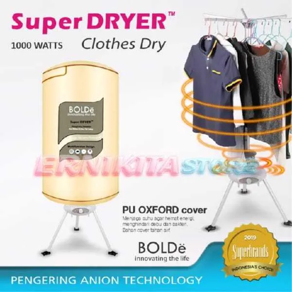 BOLDe SUPER DRYER Lipat Portable Pengering Pakaian Ionik UV Sterilizer Cepat Panas Anti Apek Kerutan