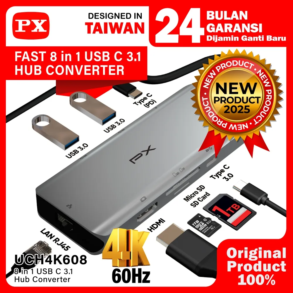 Hub Converter Type C 3.1 to HDMI 4K 60 Hz Macbook 8 in 1 PX UCH4K608