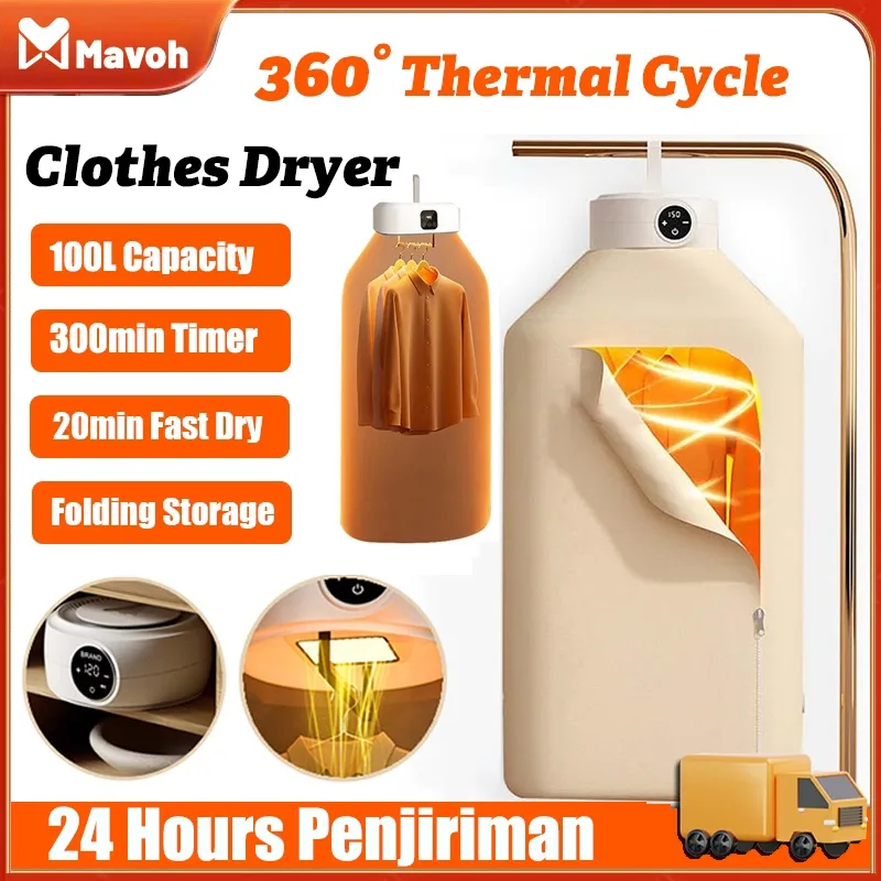 Mesin Pengering Pakaian 600W Electric Clothes Dryer 100L Portabel Pemanas Pengering Pakaian Lipat Listrik Otomatis Untuk Pakaian Pengering Pakaian Baju Dalam Ruangan Elektrik QXF