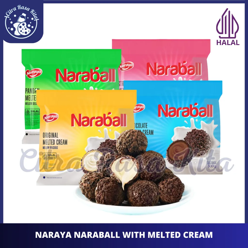 Halal Naraya Naraball Wafer Melted Cream Rasa Original, Chocolate, Strawberry & Pandan 300gr