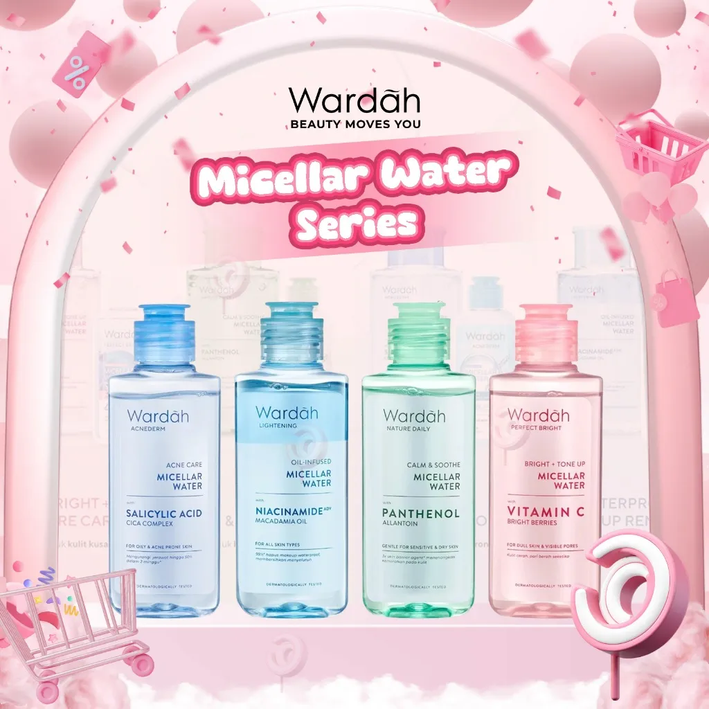 WARDAH - MICELLAR WATER SERIES ( 55 | 105 ml ) - Pembersih Make Up Wajah Acnederm | Nature Daily | Perfect Bright | Lightening , Membersihkan Makeup Waterproof Kulit Wajah Cerah & Lembab