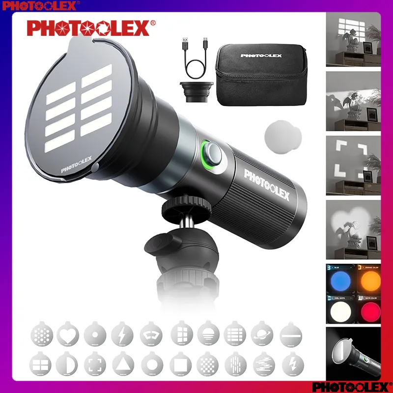 PHOTOOLEX Official New Release Four Colors Photography Flashlight Set 10W 20pcs Magnetic Metal Sheet