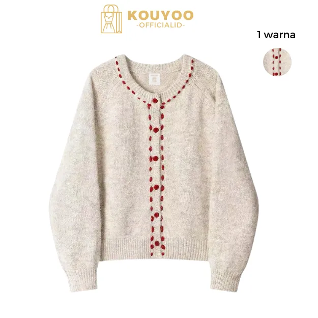 KOUYOO Cardigan Sweater Wanita Korean Style Outer Lucu Cardigan Vintage Knit Wanita Lengan Panjang