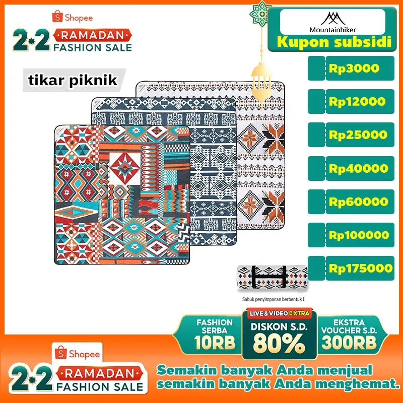 Mountainhiker Matras Tikar  Moisture-Proof Mat Outdoor Alas Piknik Mendaki,  Karpet Tenda, Pola Bergaris, Dapat Dilipat, Tahan Air, Kain Anti Gores.bisa dicuci gaya persia