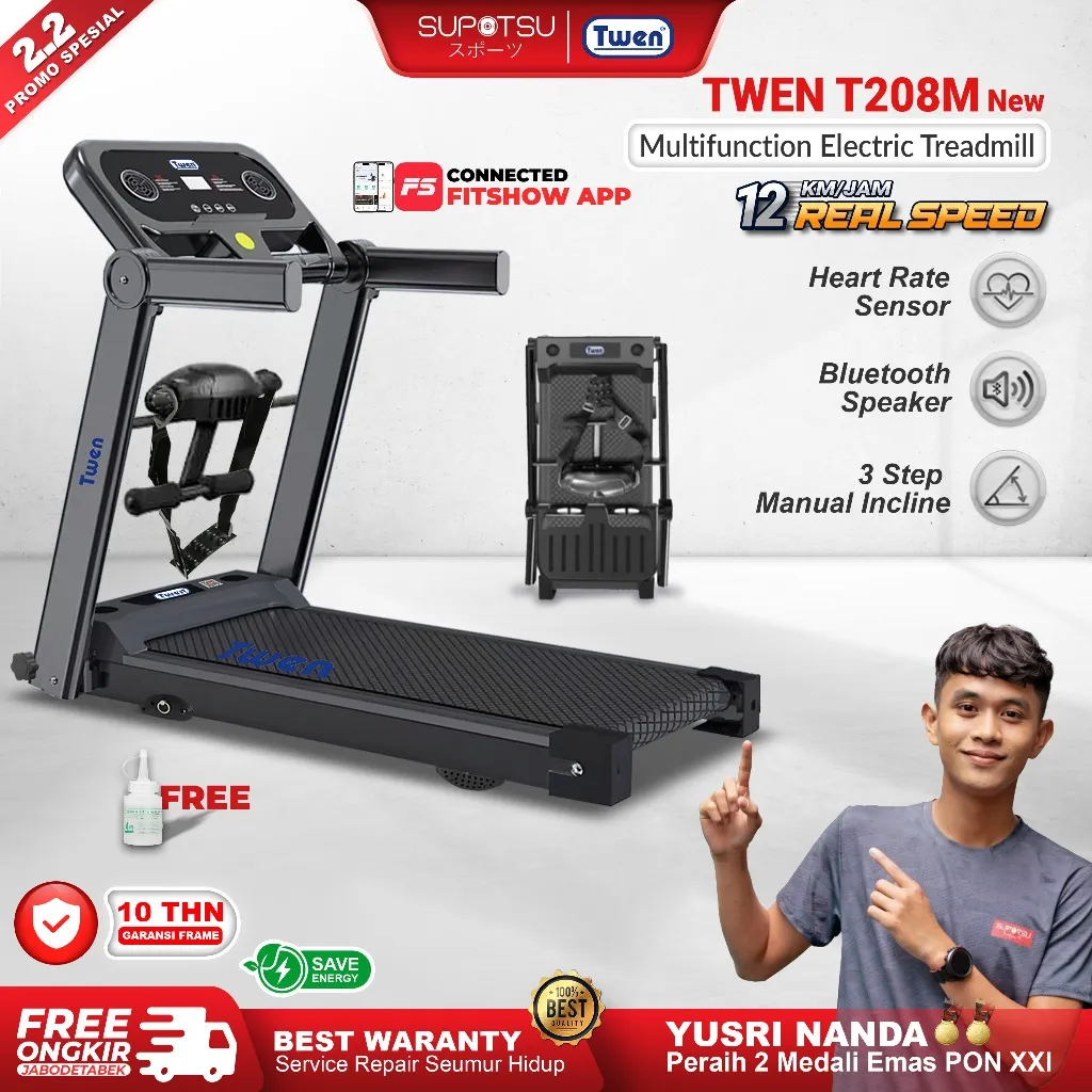 TWEN T205 New T208 New T205M New T208M New Treadmill Listrik Treadmill Portable Treadmill Multifungsi Treadmil Lipat Treadmill Electric Low Watt Alat Olahraga