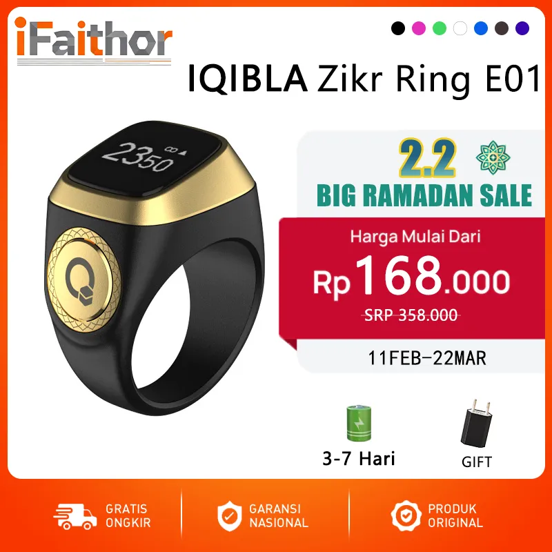 iQibla Zikr Ring E01 Smart Tasbih Digital Cincin Tasbih Zikir Lite E01 Counter Bluetooth Zikr Ring