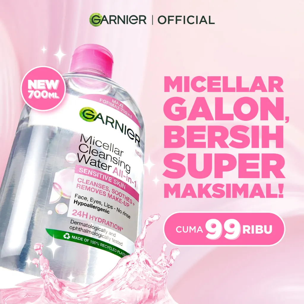 [JUMBO SIZE] GARNIER Micellar Cleansing Water 700ml Pink Skin Care -  Pembersih Wajah & Make up Untuk Kulit Sensitif Micelar Pembersih Wajah Sabun Cuci Muka Penghapus Makeup Makeup Remover