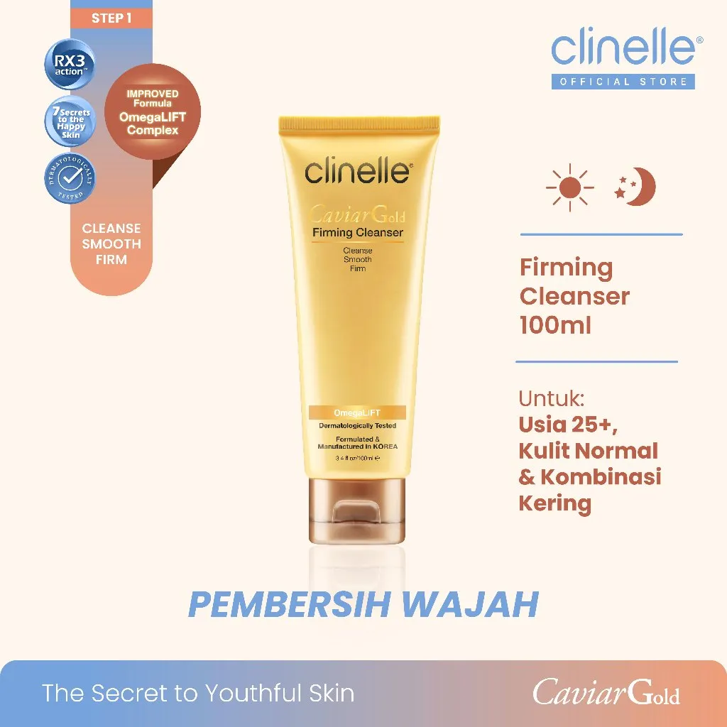 (Best Seller) CLINELLE Caviar Gold Firming Cleanser - Pembersih Wajah Glowing / Anti Aging / Kering [ Caviar Extract | 24K Gold | Phytogold Extract ]