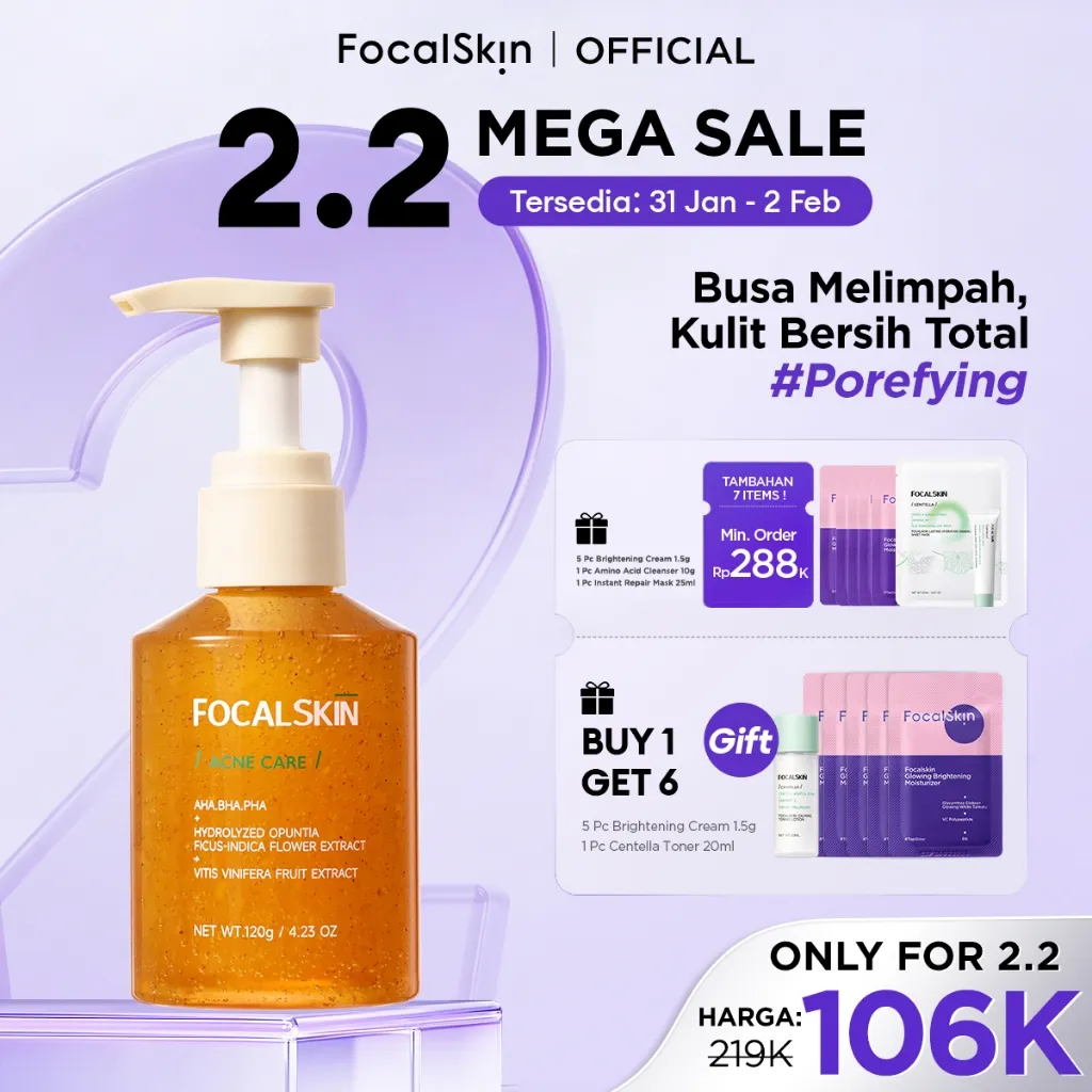 FOCALSKIN Porefying Bubble Cleanser Facial Wash Sabun Cuci Muka Membersihkan Komedo 120g / Pembersih Wajah / Perawatan Wajah / Moisturizing Gentle Natural AHA PHA BHA - Penghilang Komedo Membersihkan Kulit Jerawat Calming Oil Control Semua Jenis Kulit