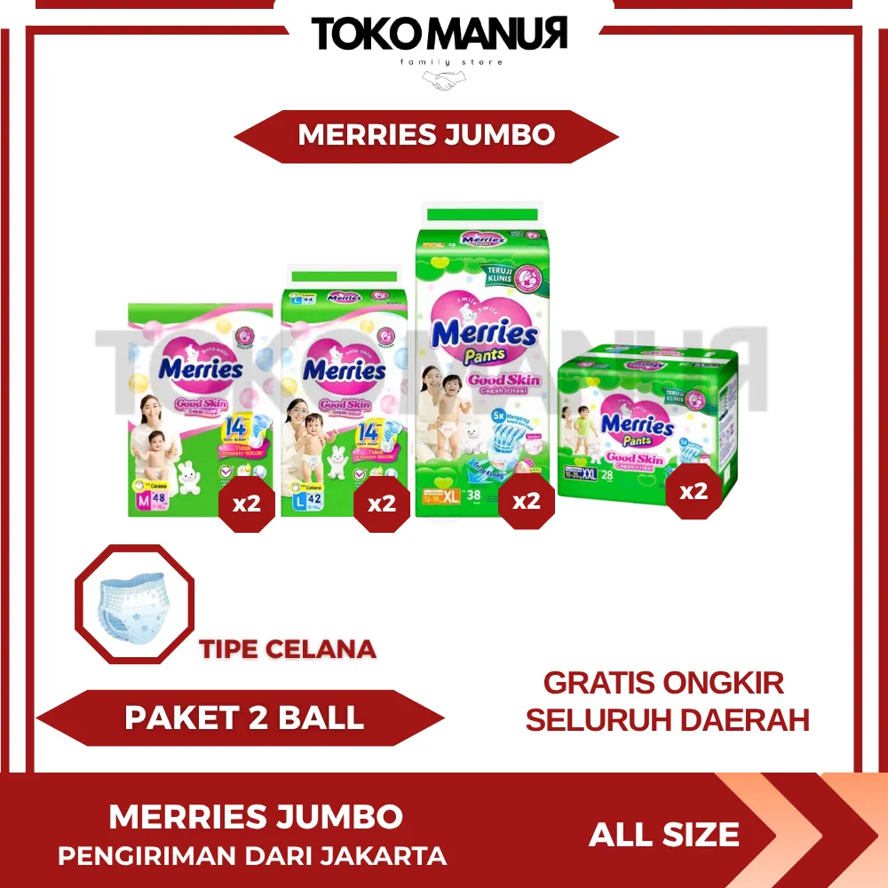 [TOKO MANUR] POPOK BAYI MURAH MERRIES JUMBO PAKET 2 BALL