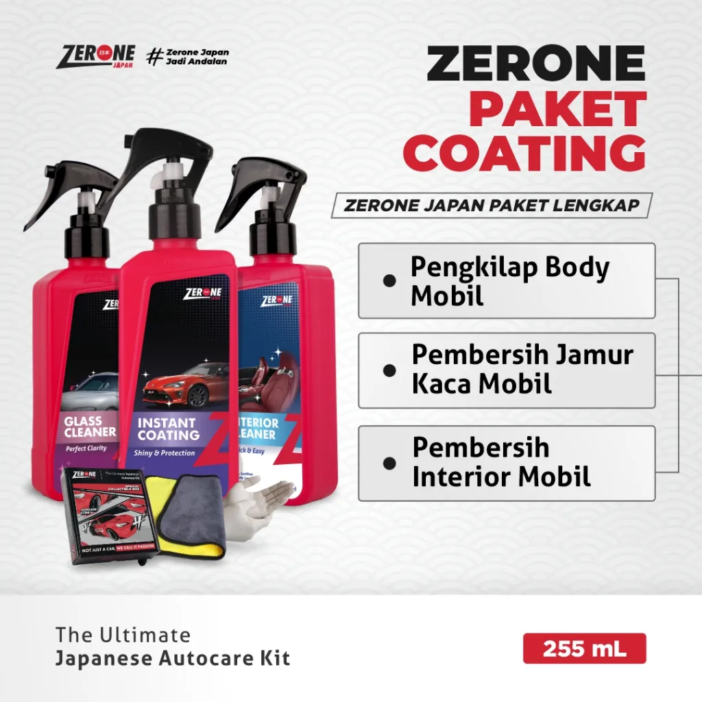 Zerone Japan Paket Coating Pembersih Jamur Kaca, Interior Mobil, Pengkilap Body Efek Daun Talas