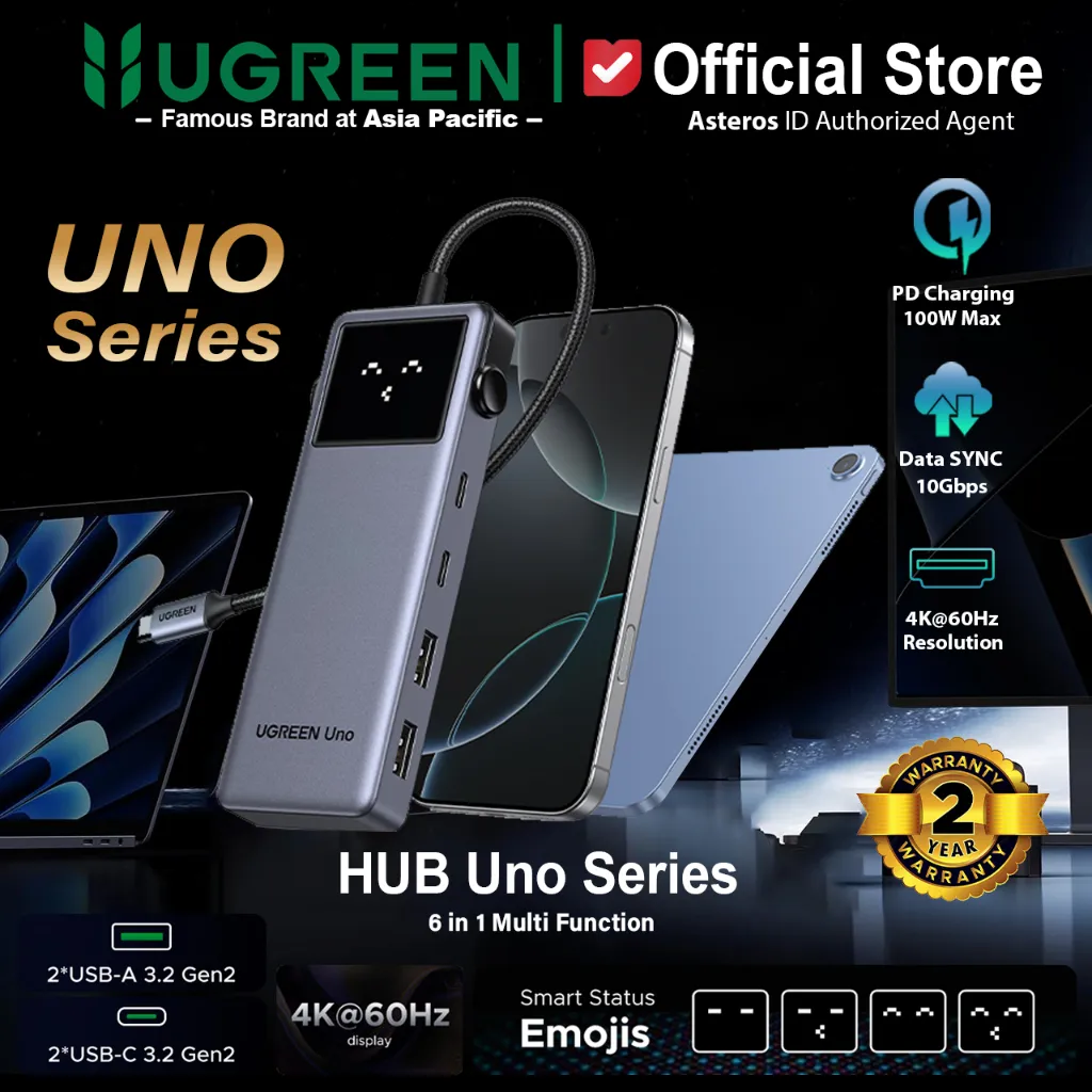 UGREEN UNO HUB Type-C 3.2 6in1 USB 3.2 HDMI 4K@60Hz PD 100W for MacBook Pro/Air, iPad Pro, Surface, XPS, Thinkpad 35998