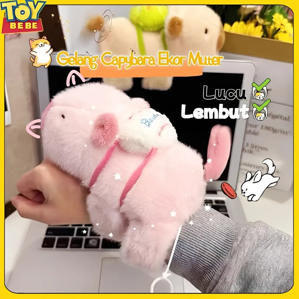 TOYBEBE Boneka Capybara Gelang Pink Mainan Gelang Capybara Ekor Putar Lucu Clingy Capybara Plush Wristlet Gelang Capybara Maxwell Kawaii Nemplok Bag Charm Capybara Boneka Gelang Tangan Ekor Putar Couple Capybara Plush Toys
