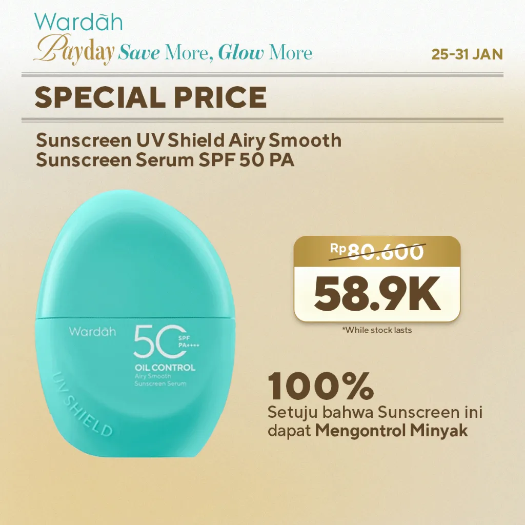 Wardah Sunscreen UV Shield Airy Smooth Sunscreen Serum SPF 50 PA++++ Centella + Bera Mineral + Raykami 40ml - Matte Seharian, Bebas Kusam, Atasi Kulit Berminyak - Sunscreen No. 1 Sunscreen of the Year - Skincare