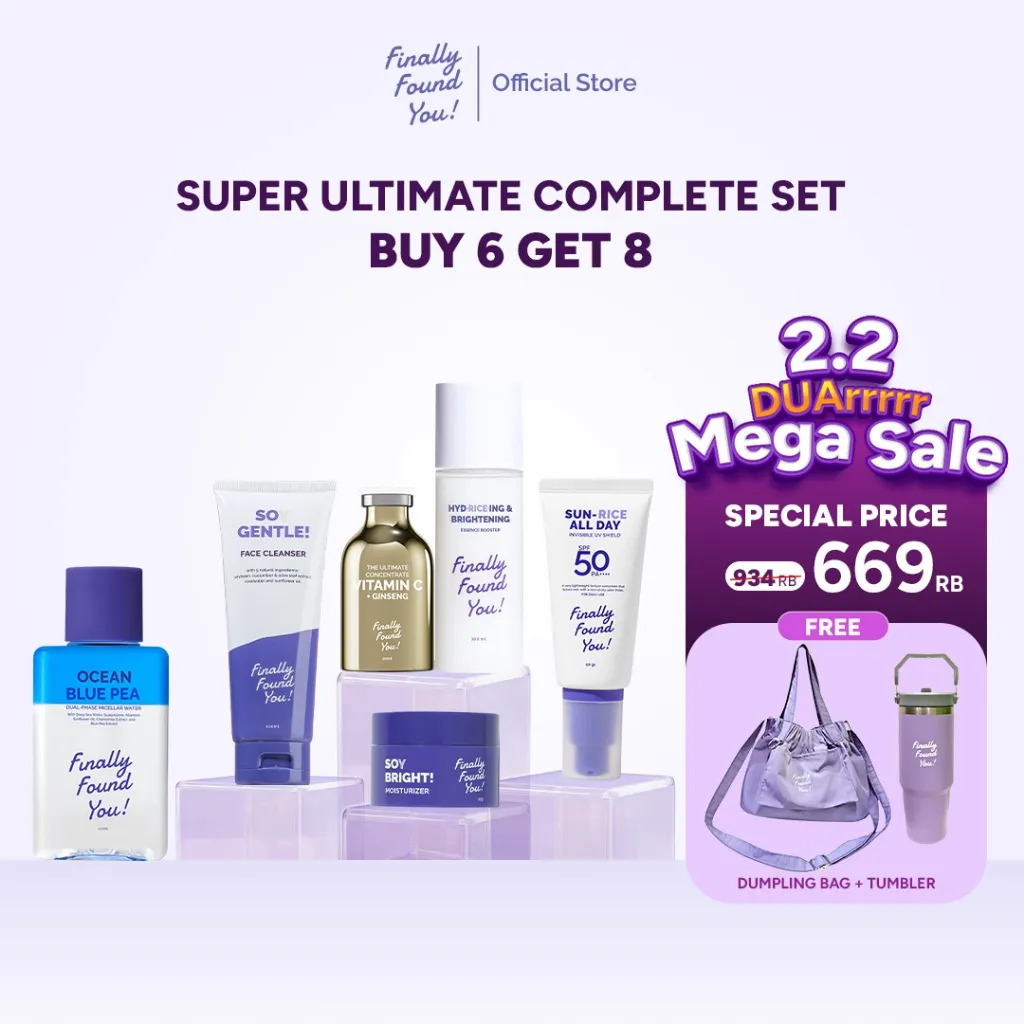 [BUY 6 GET 8] Finally Found You! Super Ultimate Complete Set FREE Tumblr & Dumpling Bag : (Ocean Micellar water 100mL + Soy Cleanser + Rice Toner 100mL + Ultimate Series Serum 20mL + Soy Moisturizer 30gr + Rice Sunscreen)
