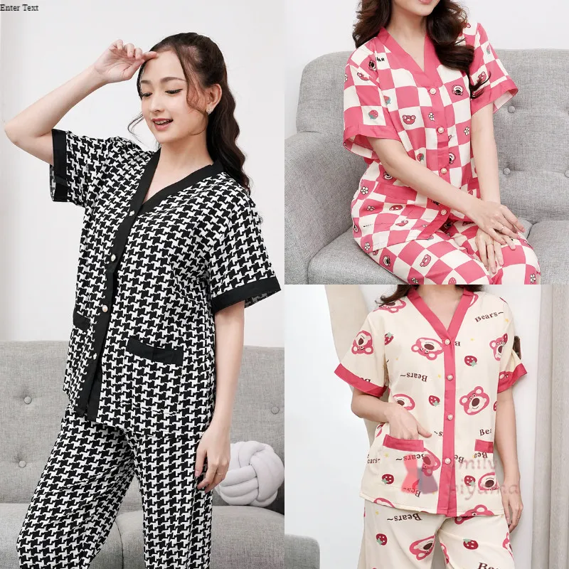 EMILY PIYAMA Baju Tidur Set Piyama Satin Model Kancing Depan Premium Pakaian Tidur Wanita Dewasa