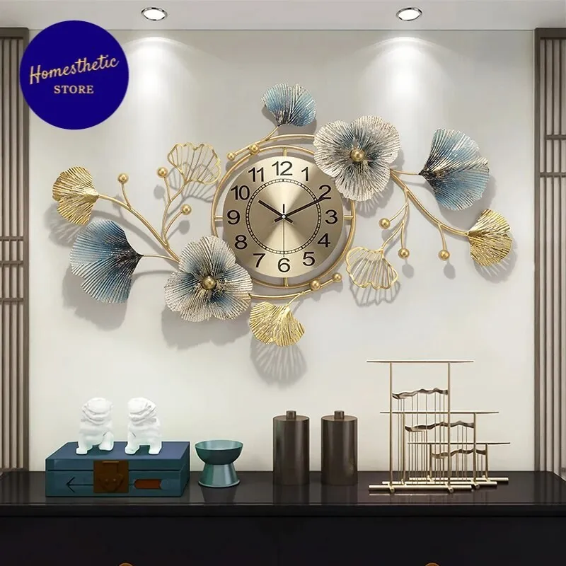 Jam Dinding Mewah Elegan Gold Quartz Iron Luxury European Style 81cm Modern Aesthetic Estetik Untuk Ruang Tamu Keluarga Ruang Makan dan Kamar