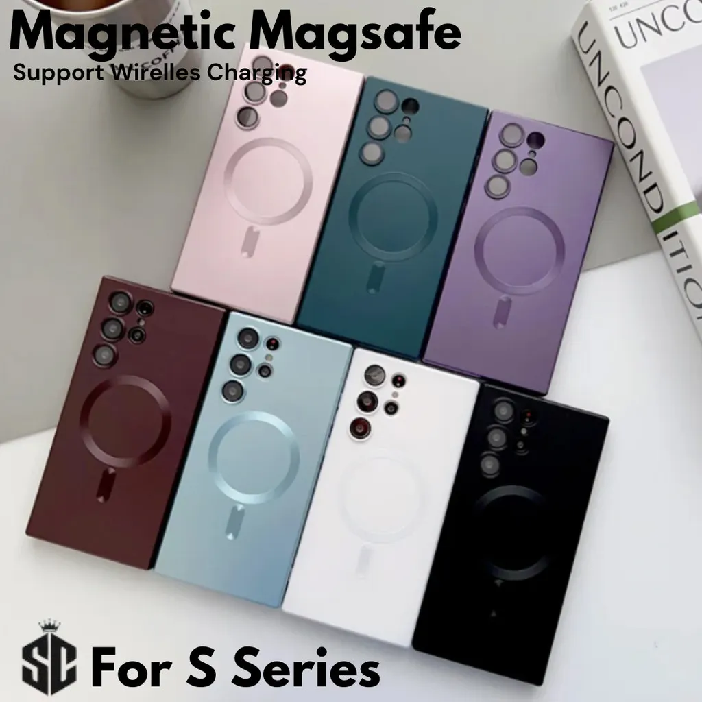 Case Samsung Support Magsafe Wireless Charging Phone Magnetik Kompatibel For Samsung S24 Ultra / S23 Ultra / S21 Ultra / S22 Ultra / S23 FE / S21 FE / S20 FE / S24 Plus / S24 FE/ S23 / S23 Plus / S22 Matte Color With Camera Lens Glass Protector Shockproof