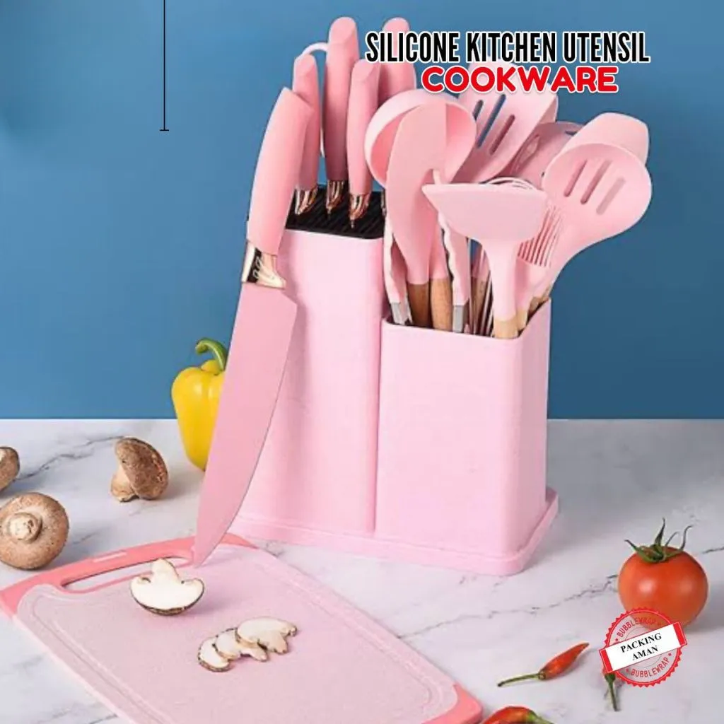 Mall Perabot | Set Alat Dapur Spatula Silikon | Sutil Silicone Kitchen Set 19 In 1 Spatula Tahan Panas Free Wadah