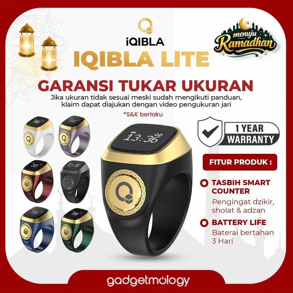 iQIBLA Smart Tasbih Digital Ring Zikr1 Lite Tasbeeh Counter Zikir OLED Display BT5.1 Waterproof IP68 Paket Hampers Kado Gift Ramadhan Lebaran