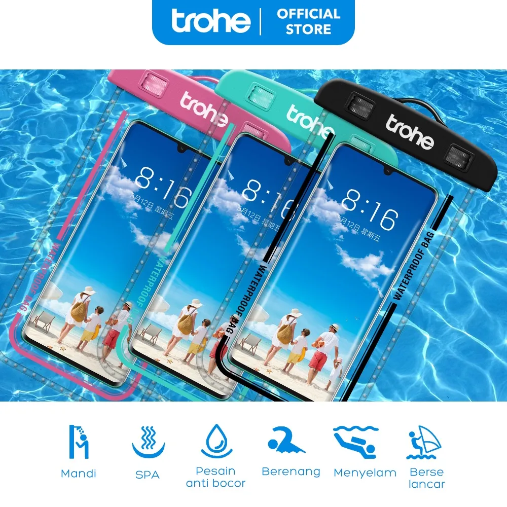 Trohe Kantong Casing Anti Air Mobile Phone Waterproof Mobile Phone Pouch Universal Case Bag Tas Anti Air 2