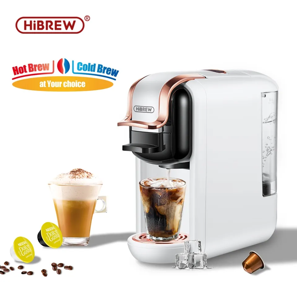 HiBREW 5 in 1 mesin espresso kapsul ganda untuk DG susu kapsul Nes esepod kcup capsule coffee mesin Bubuk kopi yang kompatibel Membuat kopi panas dan dingin H2B