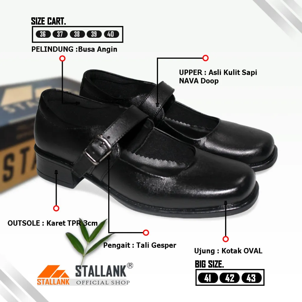 STALLANK || Sepatu Pantofel Paskibra Wanita Kulit Asli