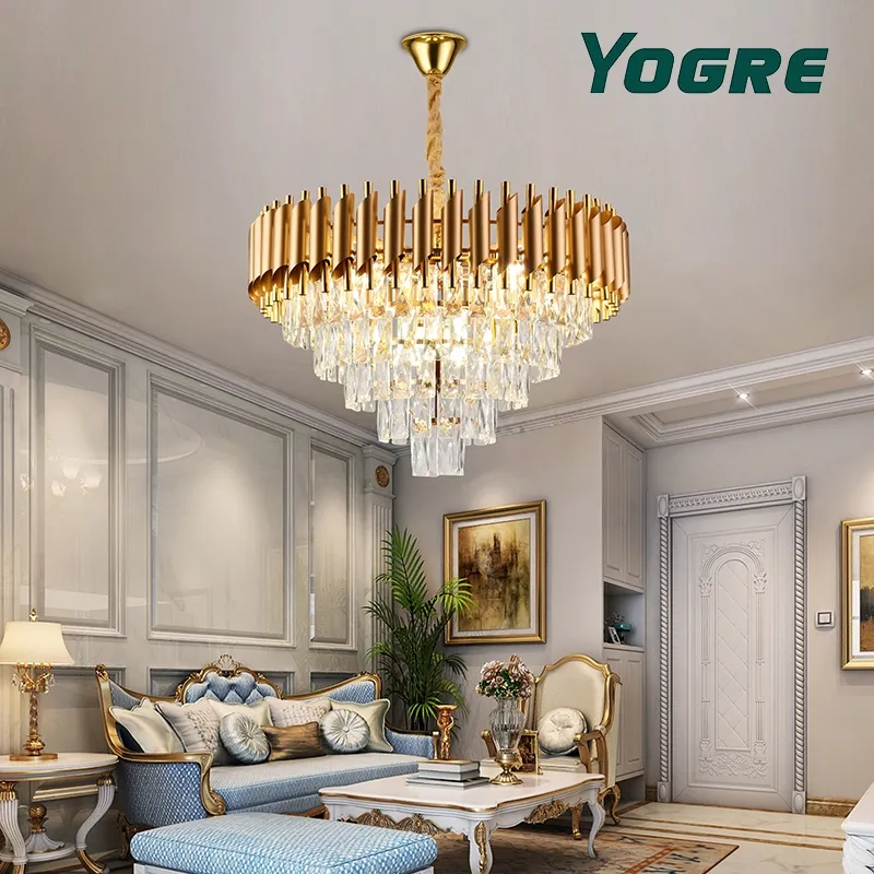 YOGRE lampu kristal mewah ringan ruang tamu dan lampu ruang makan (40, 50CM) peredupan tiga warna 3000K lampu ruang tamu bergaya nordik ampu kamar tidur lampu led