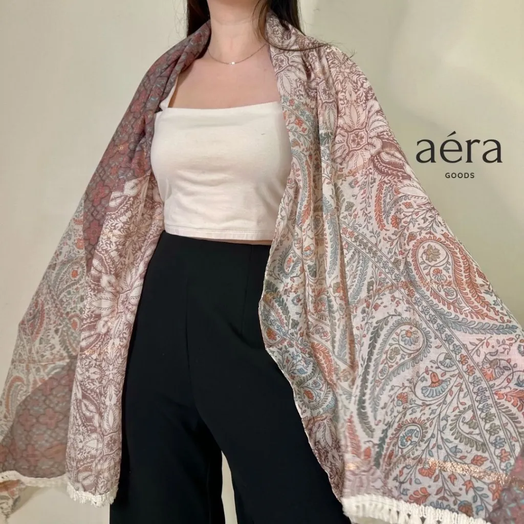 AERA selendang syall motif tribal shawl leher wanita warna nude pink blue SYL 64