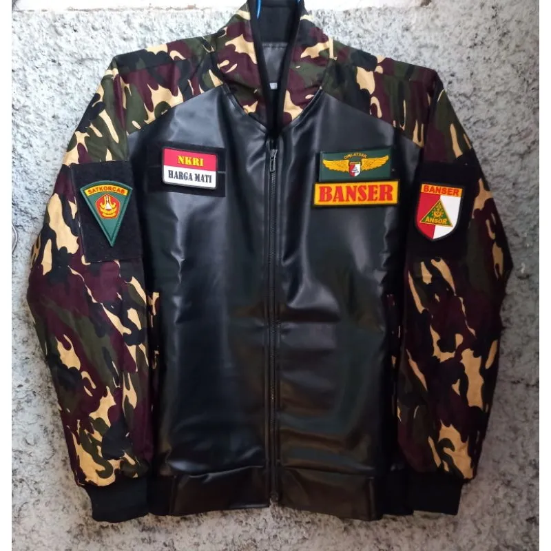 JAKET BOMBER KARLIT HITAM PREMIUM BANSER +Logo Ruber