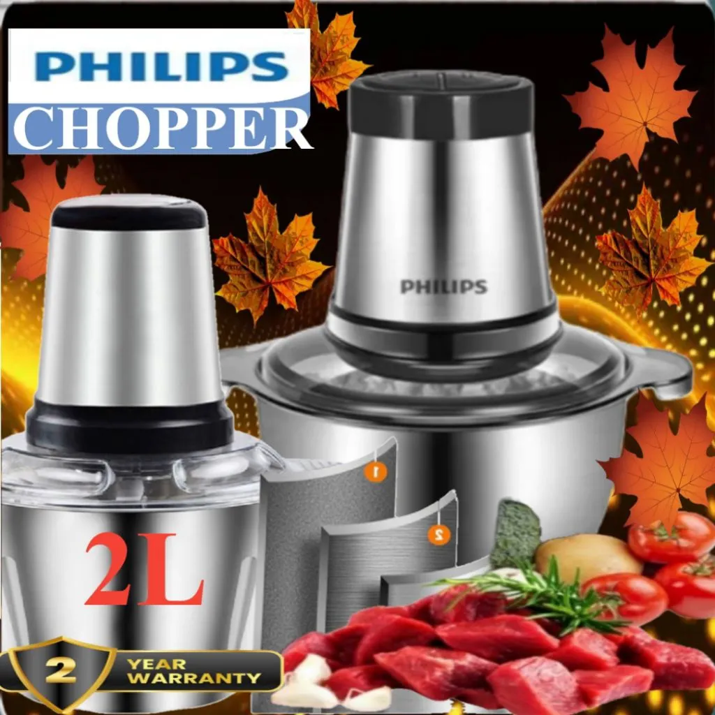 Philipes Chopper Giling Multifungsi Kapasitas 2 L untuk Daging dan Bumbu Dapur Pisau Tajam Anti Karat