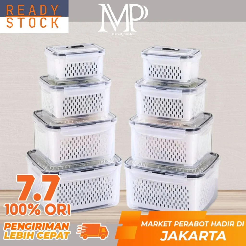 8Pcs Keranjang Saringan Pengering Sayur Buah Serbaguna Kotak Penyimpanan Multifungsi Kulkas BXH-1/2