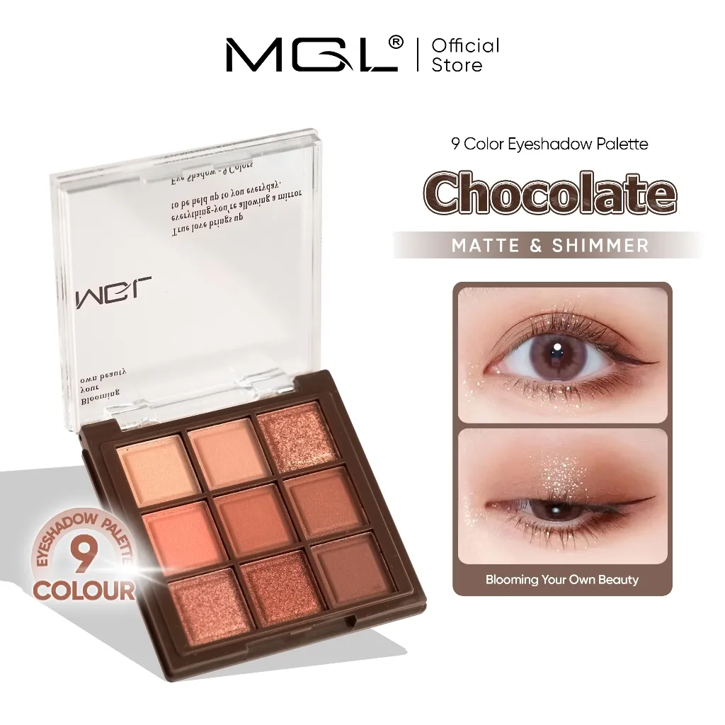 MGL Eyeshadow Chocolate Palette 9 Color Nude Brown Series Matte & Shimmer Natural Look