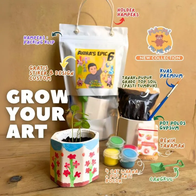 [Ready Stok] Grow Your Art - Hampers Ulang Tahun Melukis & Menanam DIY / Souvernir Pernikahan Lebaran / Gift Souvenir Hadiah Kado Pacar Unik / Wedding Souvenir / Mainan Anak Edukasi / Christmast Gift Natal Mamimumemo