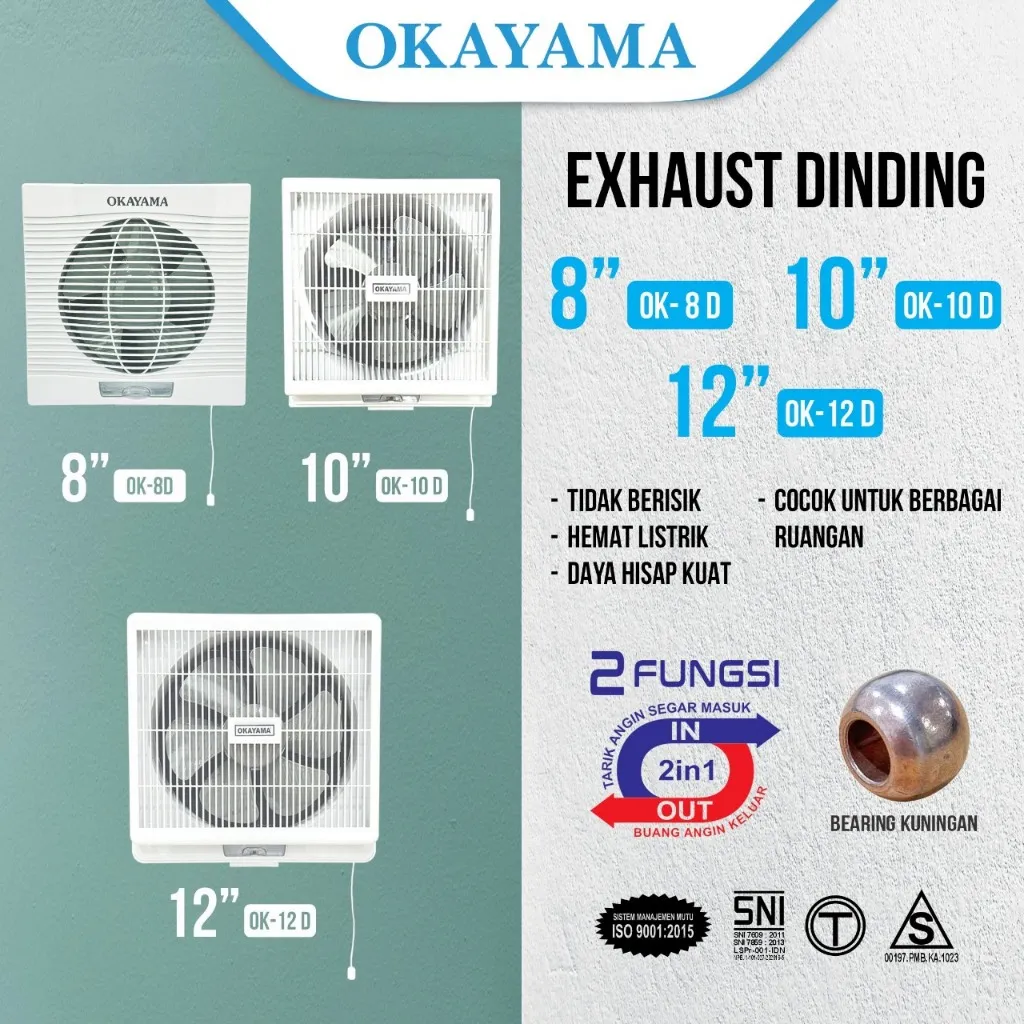 Kipas Angin Exhaust fan/ Hexos Dinding OKAYAMA 8/10/12 INCH - OK8D/ OK10D / OK12D Penyedot Udara Ruangan Biar Tidak Panas