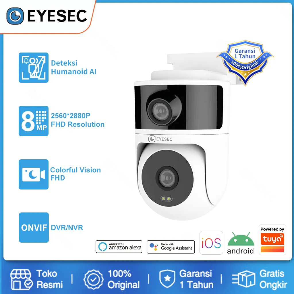 EYESEC CCTV 2 Kamera IP Camera WiFi 8MP CCTV Outdoor Waterproof Dual Lens 360° PTZ Garansi 1 Tahun