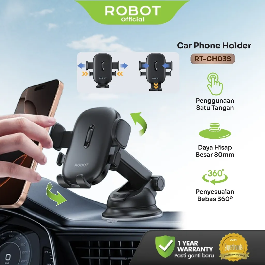 ROBOT Universal Car Holder Dashboard Rotatable 360 Derajat Cup Stand Holder 80mm Mobile Phone Holder Mobil RT-CH03S Original - Garansi 1 Tahun