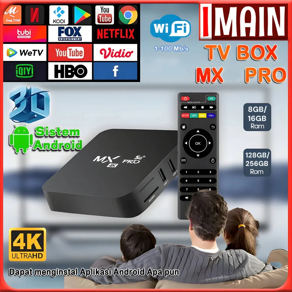 [ IMAIN ] MX Android TV Box OTT 4k 5G Ultra HD STB 01 - MX PRO 4K 5G - Hitam MX Pro 5G 8G+128G / 16+256G Smart TV 4K Ultra HD MX PRO 4K 5G / i8 Keyboard