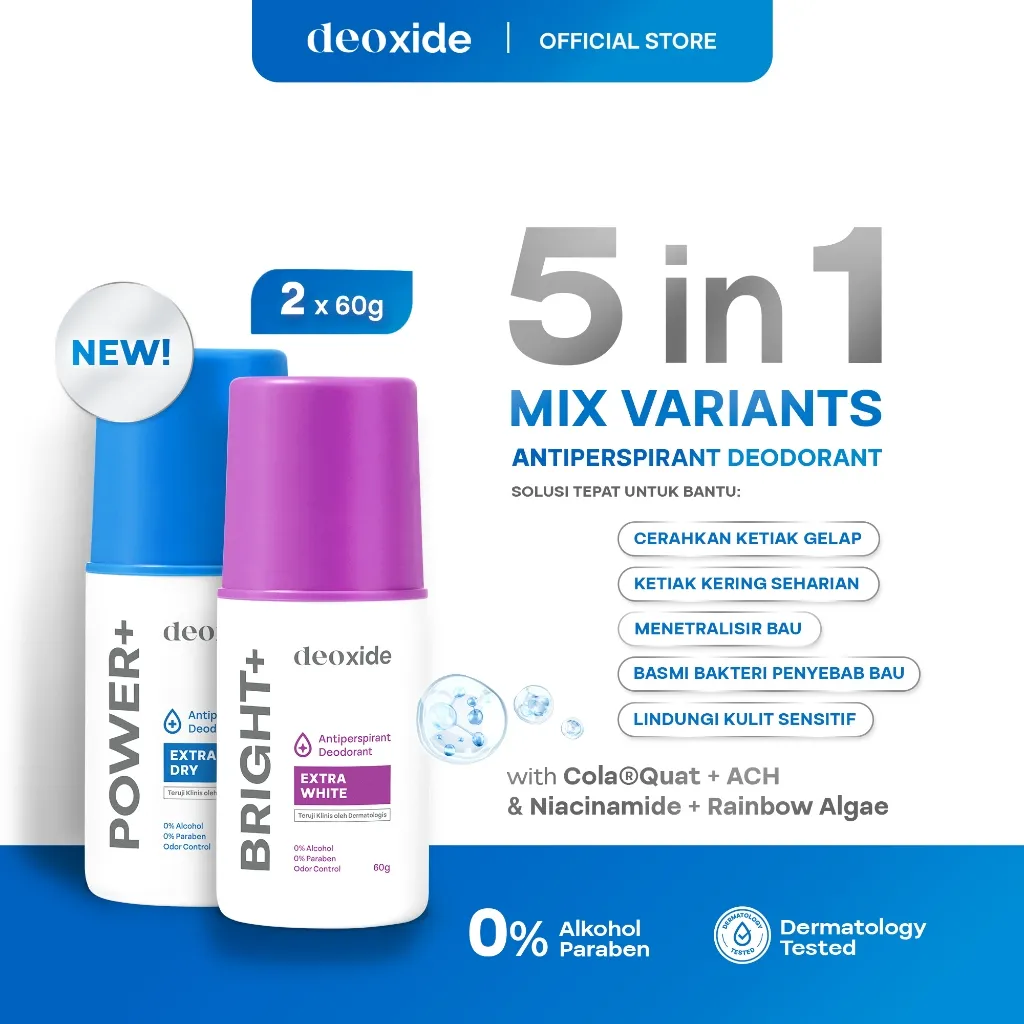Pre-Order [FLASH SALE] Deoxide Antiperspirant Deodorant Roll On POWER+ For Hyperhidrosis & Deoxide Antiperspirant Deodorant Roll On BRIGHT+ For Brightening