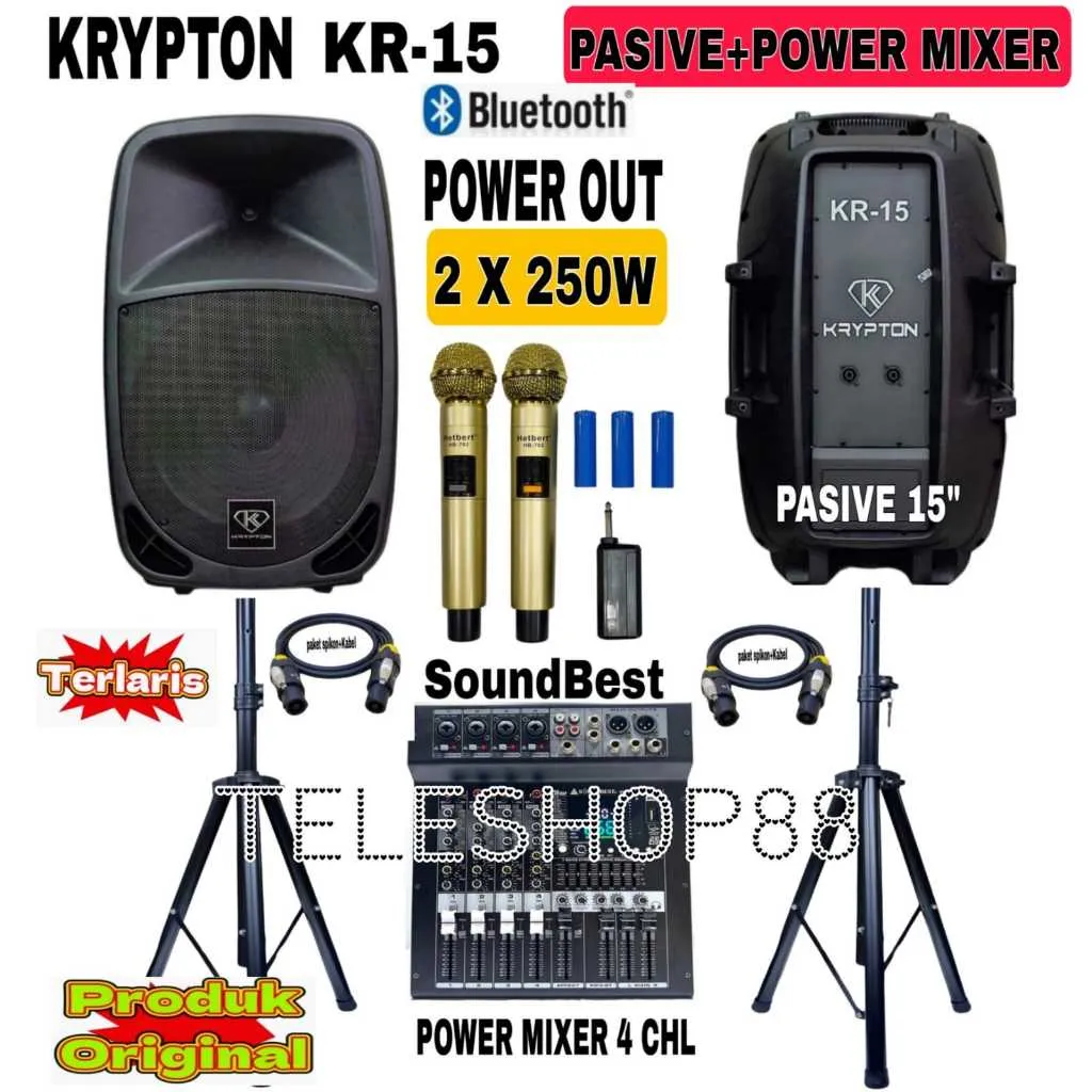Paket sound system speaker pasif krypton KR15 KR 15 original 2x250watt