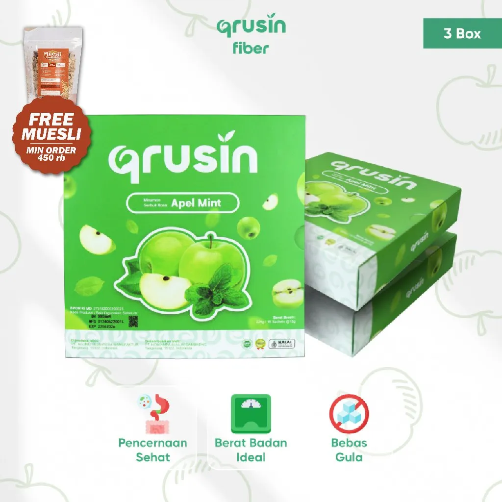 Qrusin Minuman Diet Serat Fiber Slim Suplemen Detox Pelangsing Penurun Berat Badan 3 Box