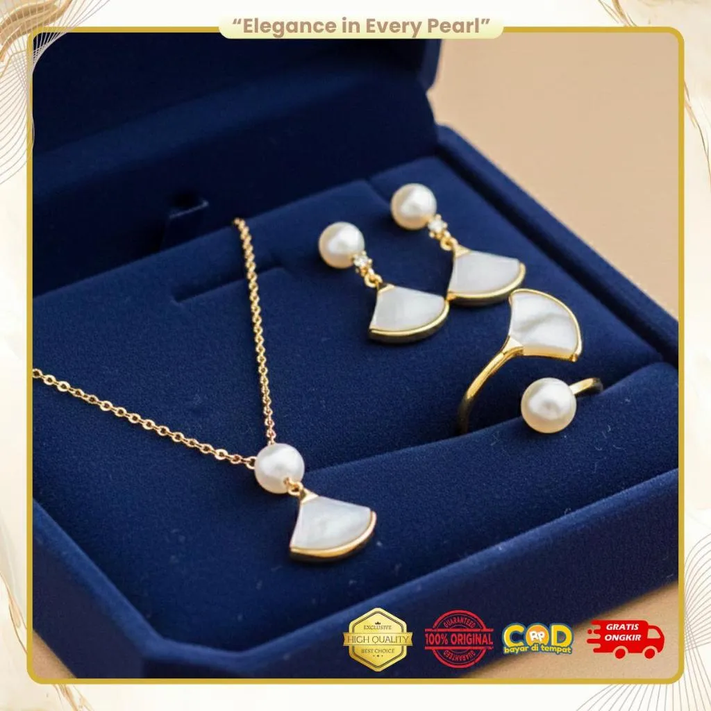 S014 Set Perhiasan Mutiara Asli Air Tawar Design Minimalis High Quality Premium Asli Cocok Untuk Acara