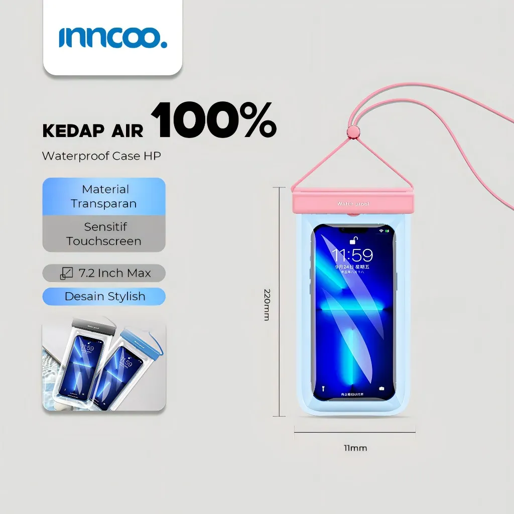 INNCOO Waterproof Case HP Anti Air untuk Berenang & Snorkeling – Touchscreen Aman FSD01