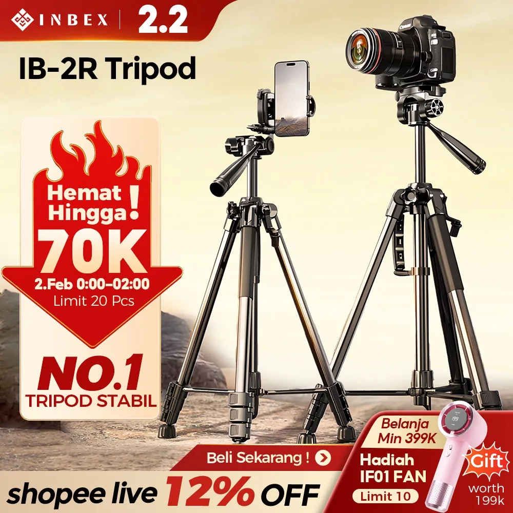 [PRO-20%OFF] INBEX IB-2R 170CM Tripod Kamera Hp Bluetooth Remote Aluminum Tripot Holder Konten Tongsis multifungsi DSLR Video Tripod