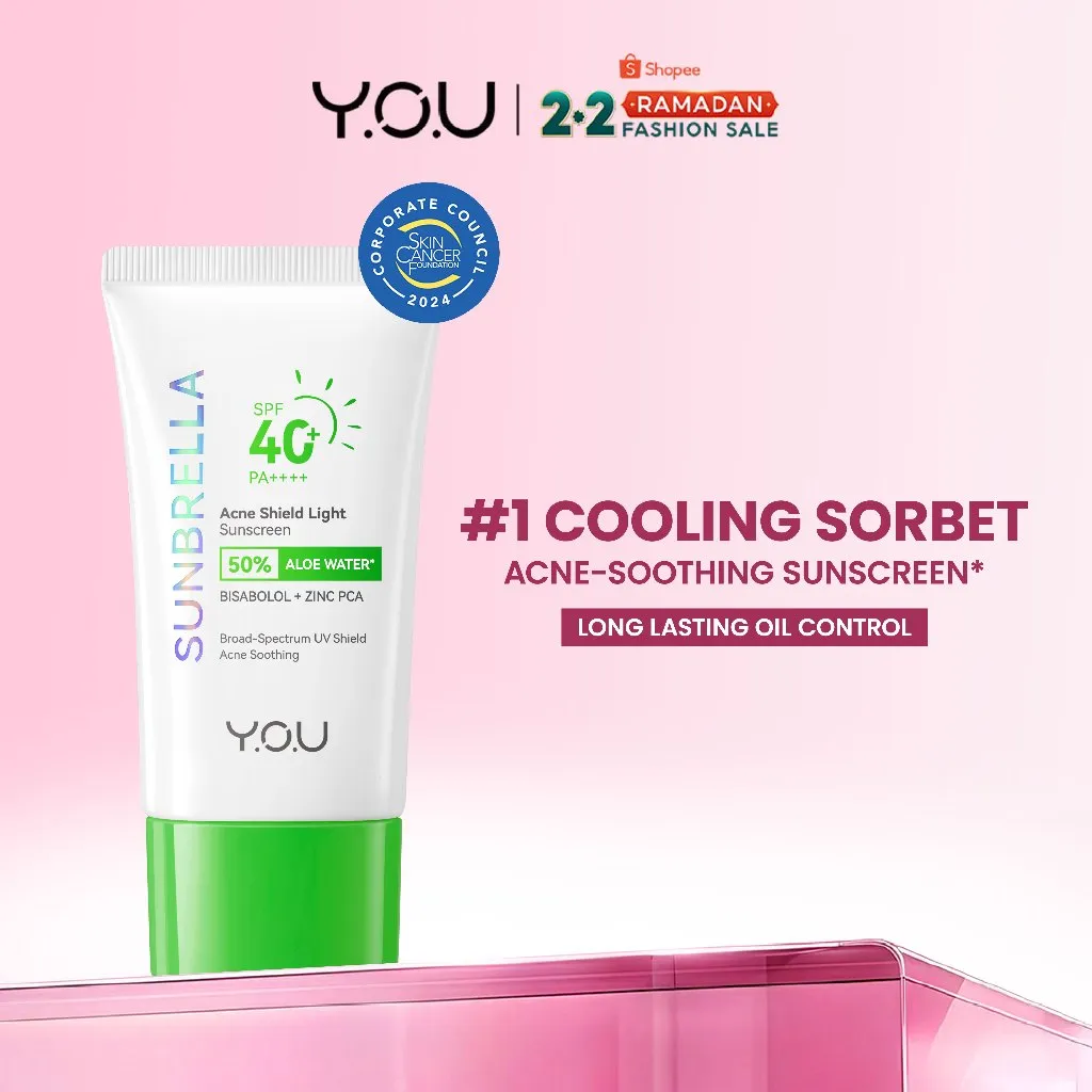 [NEW] YOU Sunbrella Acne Shield Light Sunscreen SPF40+ PA++++ | Tabir Surya Oil Control untuk Kulit Berjerawat | Sensitive Acne Skin Friendly | UVA UVB Blue Light